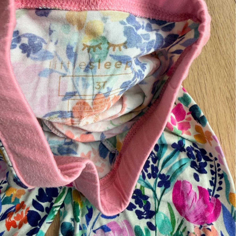 Little Sleepies Bamboo Pajama Pants 3T Floral Toddler Pink Cuff PJ Bottoms - Picture 2 of 3